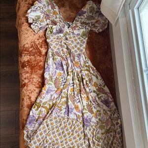 Angie High Low Dress with Purple and Green Floral Print